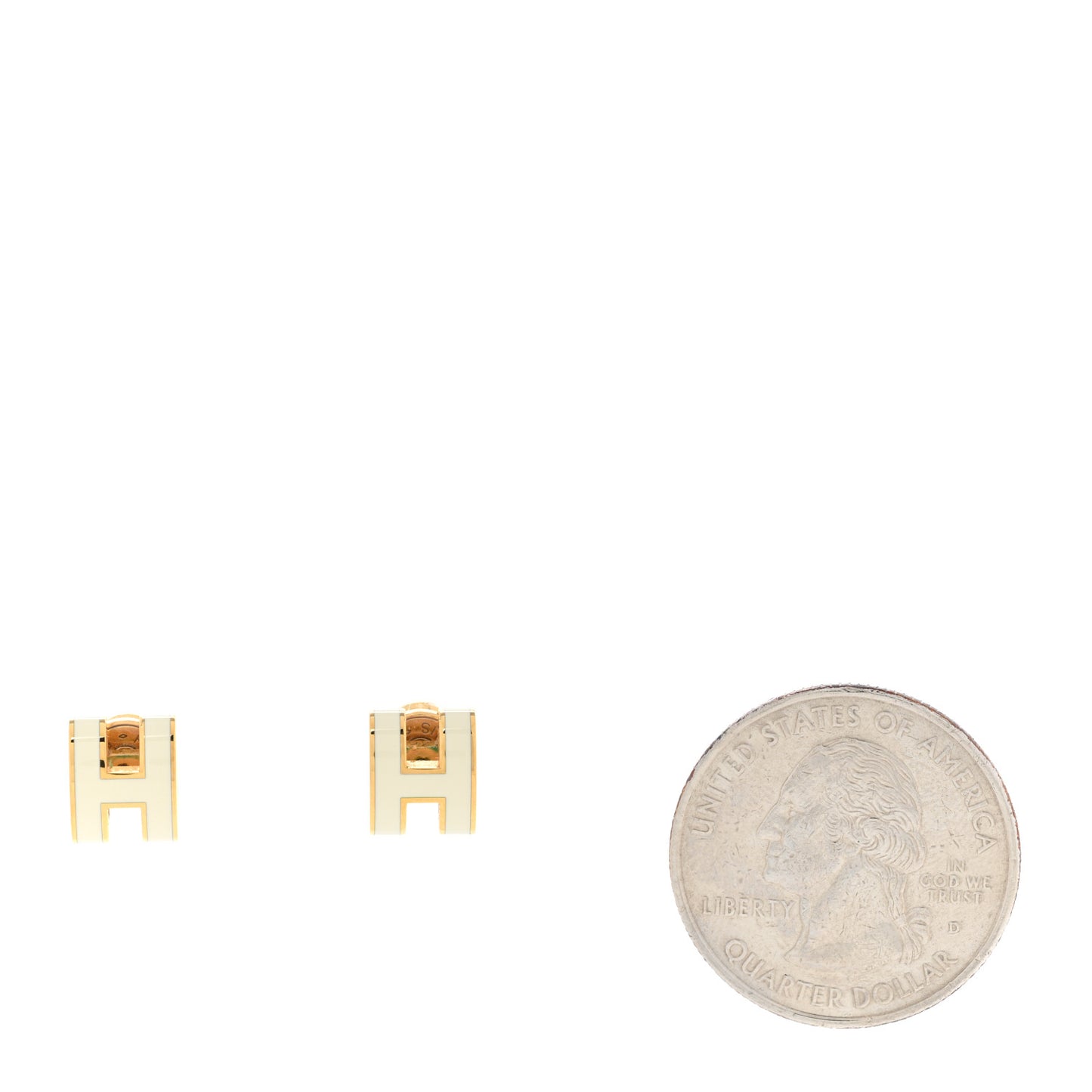 Gold Lacquered Mini Pop H Earrings White