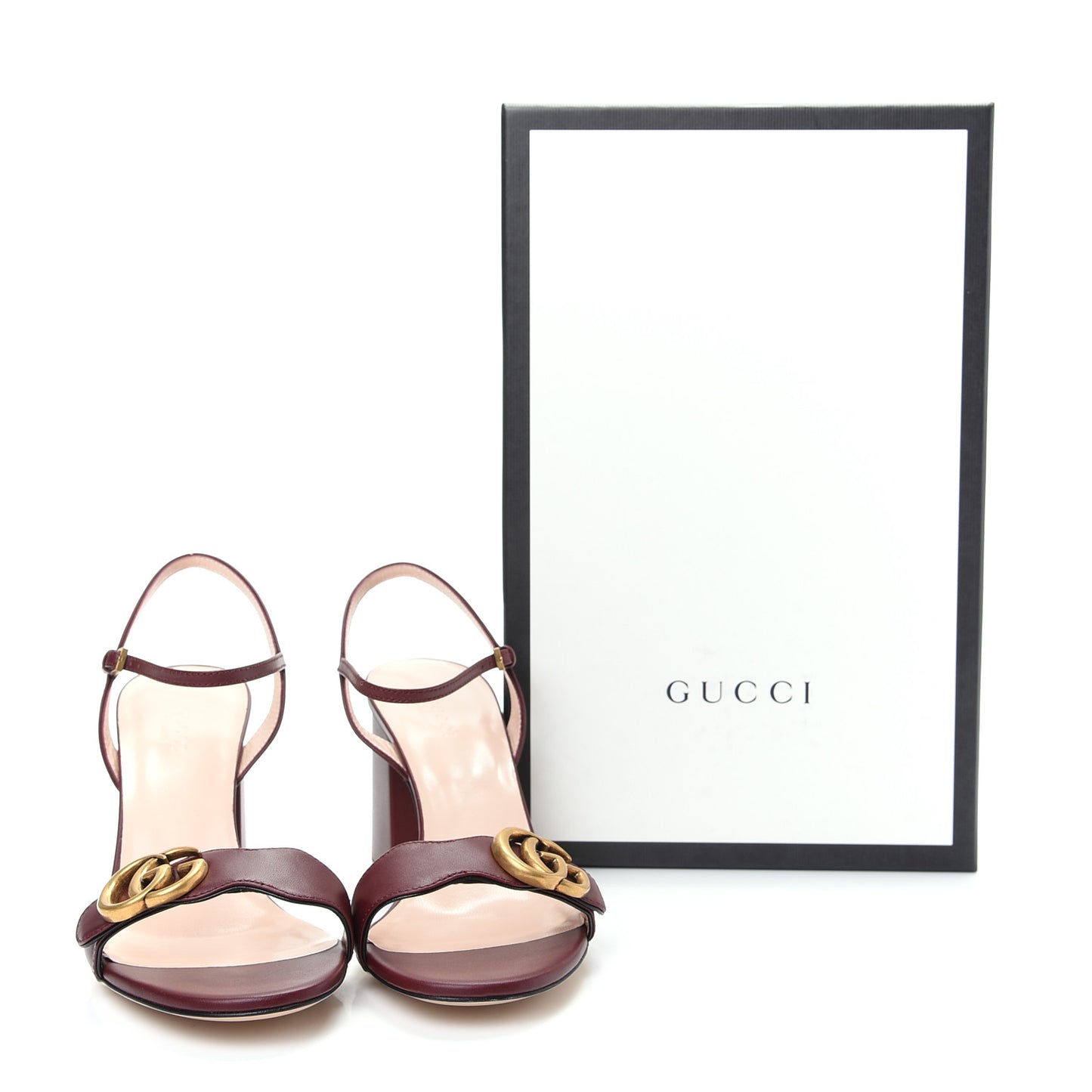 Lifford Calfskin GG Marmont Ankle Wrap 75mm Sandals 38.5 Vintage Bordeaux