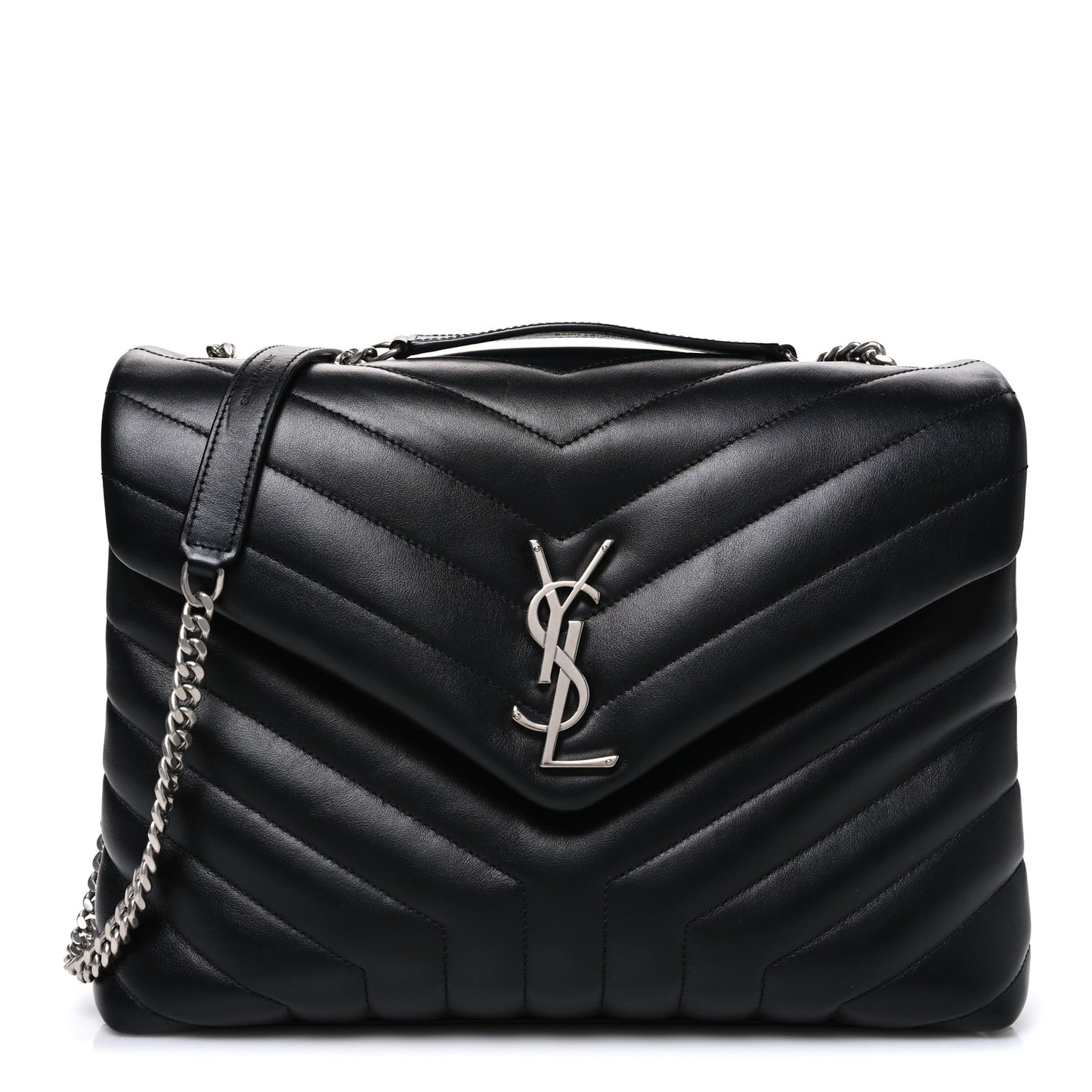 Calfskin Y Quilted Monogram Medium Loulou Chain Satchel Black
