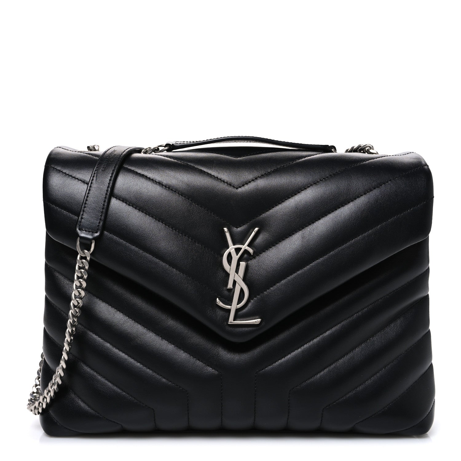 Saint Laurent Calfskin Y Quilted Monogram Medium Loulou Chain Satchel Black 1 of 10