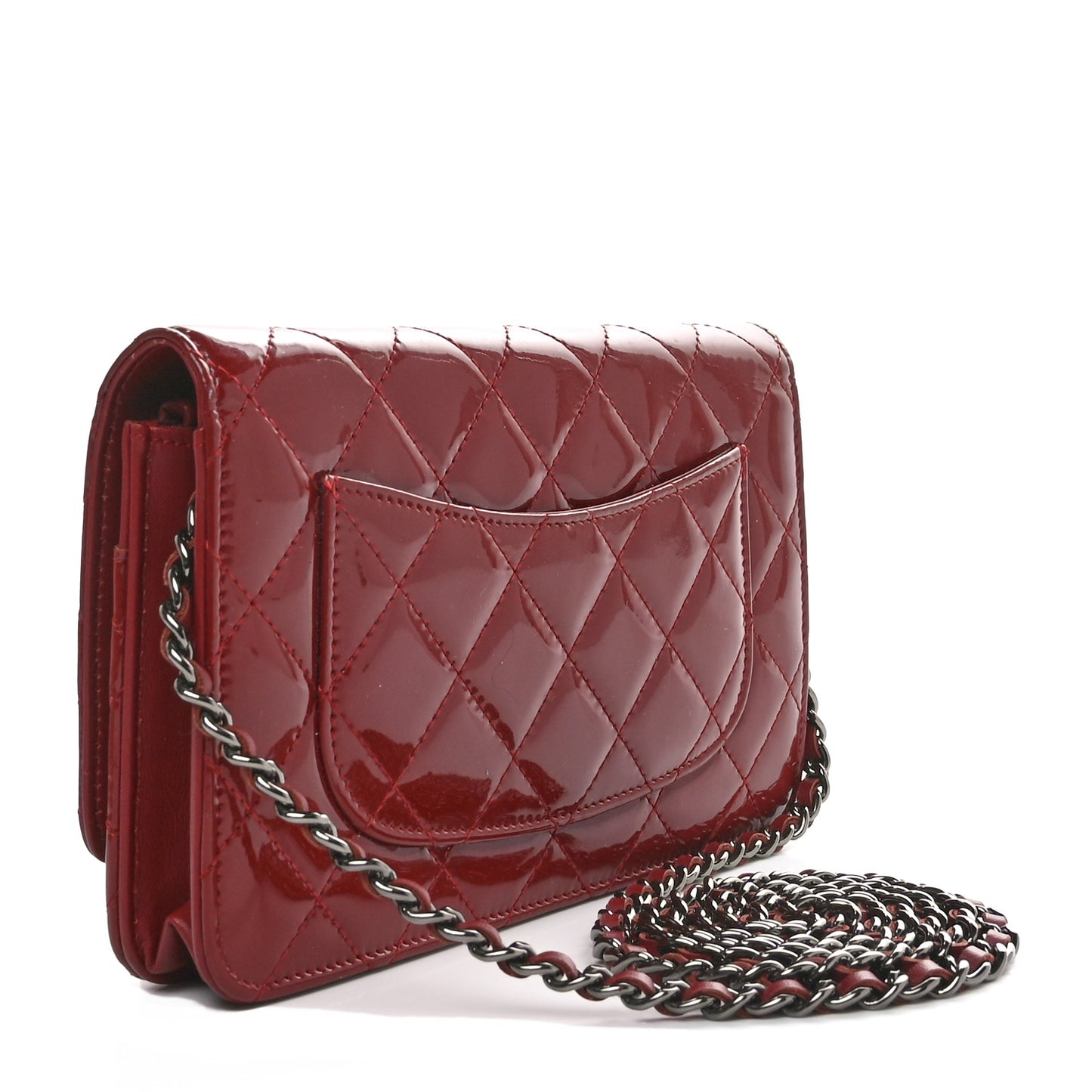 Patent Quilted Wallet On Chain WOC Red