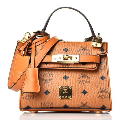MCM Visetos X-Mini Heritage Top Handle Satchel Cognac 3 of 10