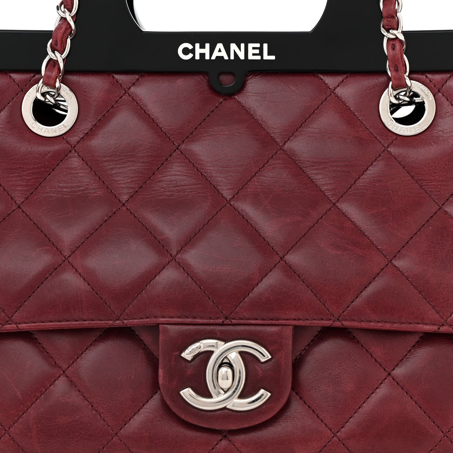 Chanel Glazed Calfskin Quilted Small CC Delivery Tote Burgundy 8 of 11