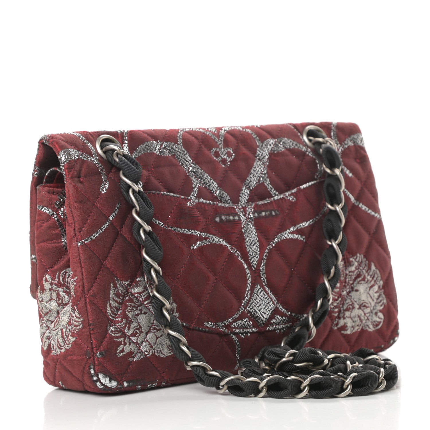 Chanel Metallic Brocade Quilted Medium Double Flap Rouge Argent 3 of 16