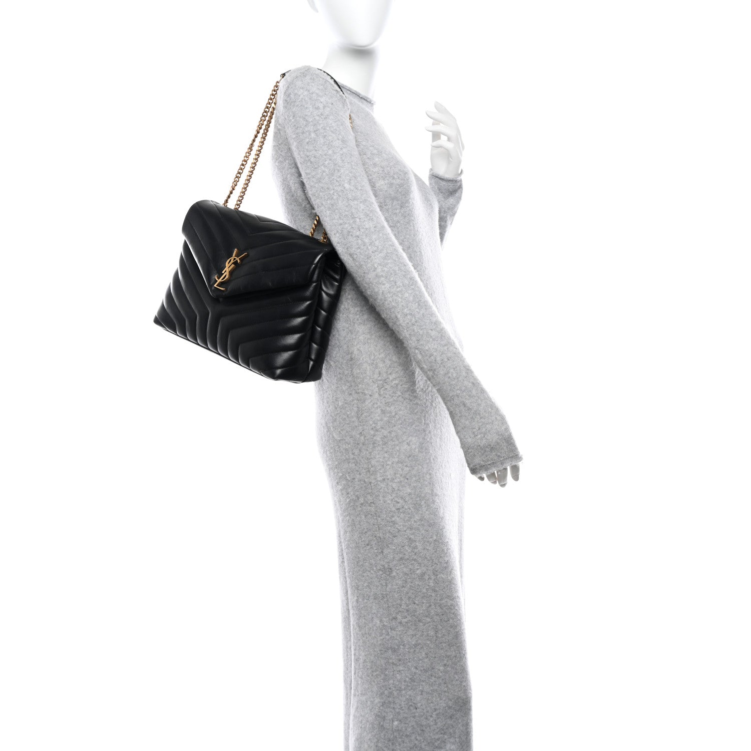 Saint Laurent Calfskin Y Quilted Monogram Medium Loulou Chain Satchel Black 2 of 9