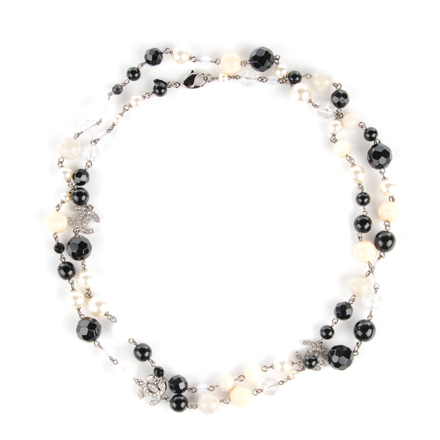 Pearl Crystal CC Beaded Long Necklace