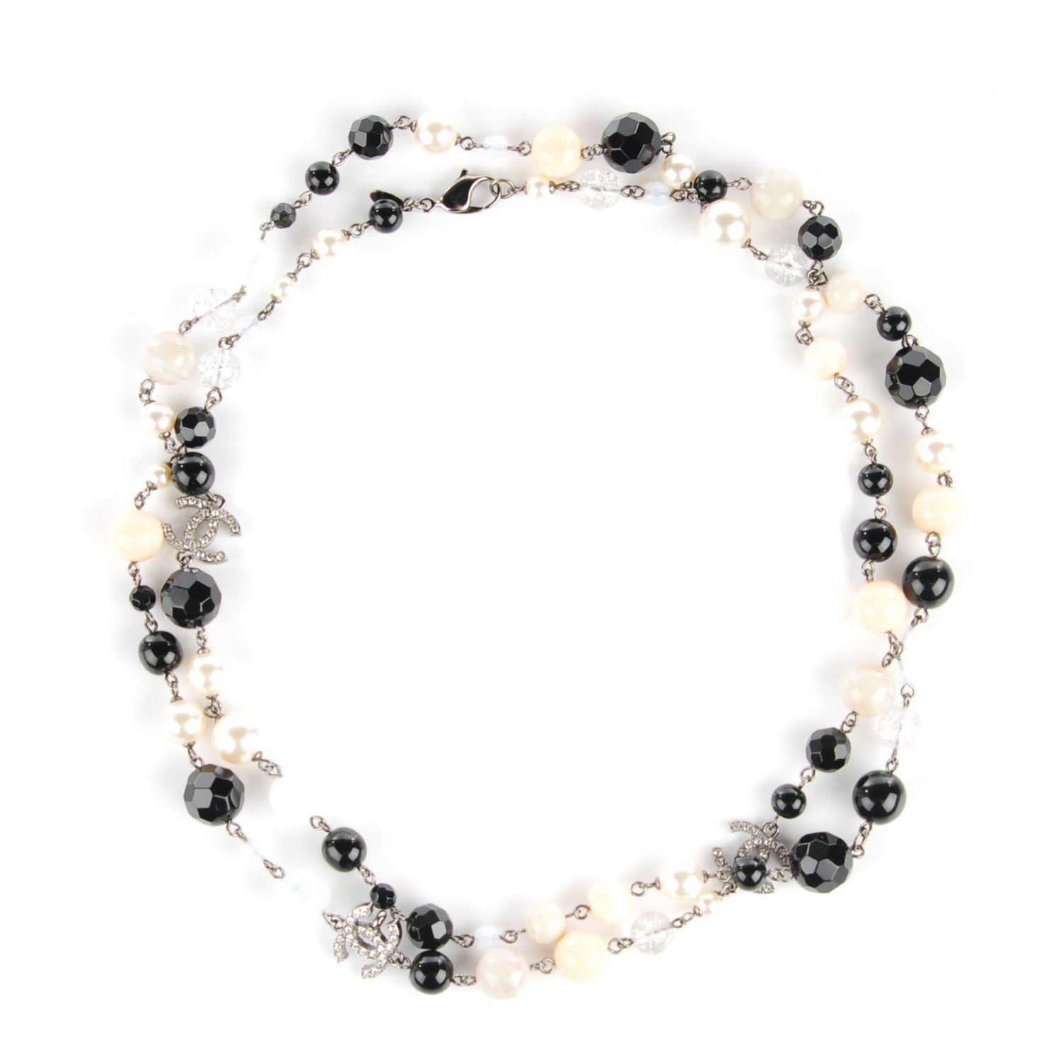 Chanel Pearl Crystal CC Beaded Long Necklace 3 of 7
