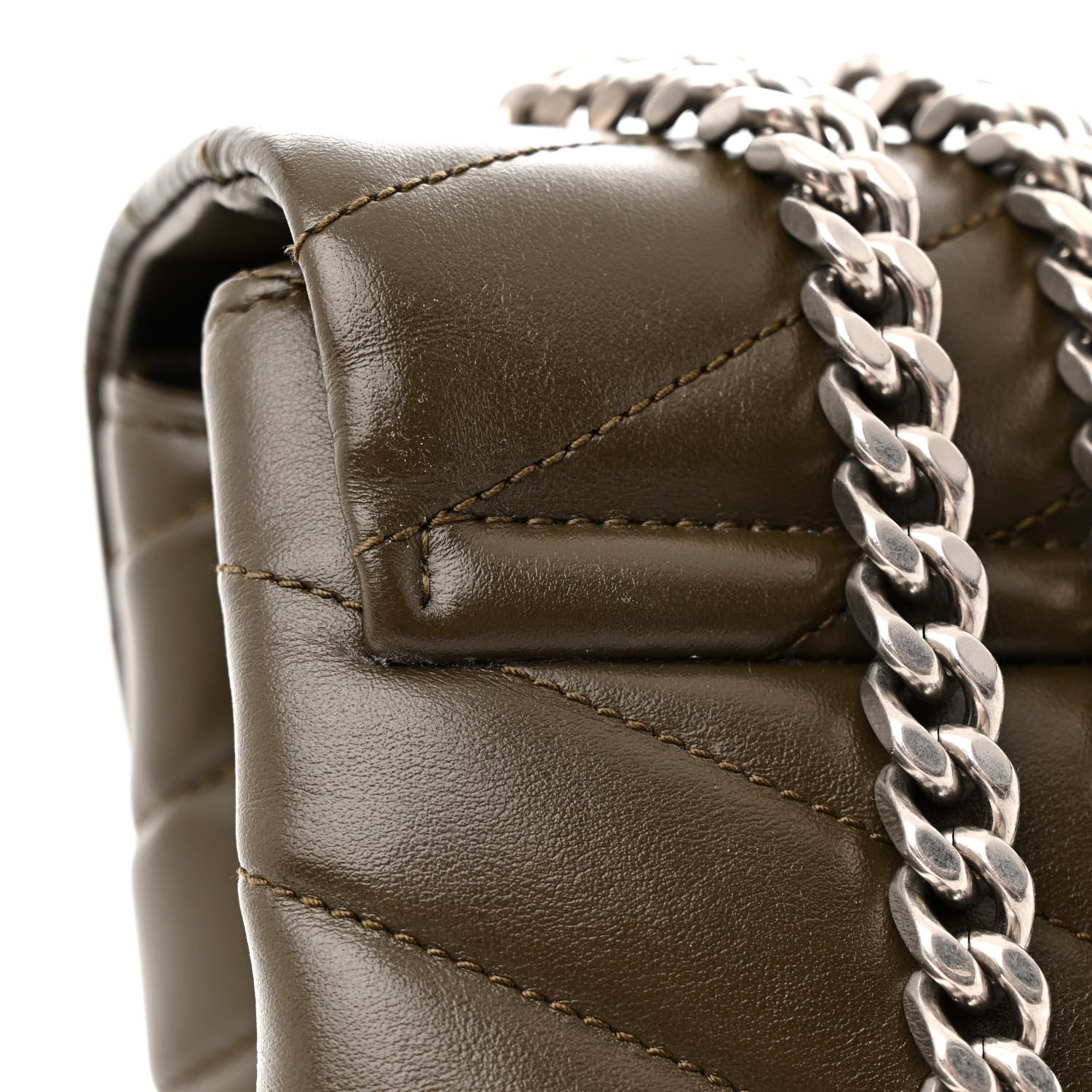 Saint Laurent Calfskin Y Quilted Monogram Large Loulou Chain Satchel Kaki Fonce 24 of 25