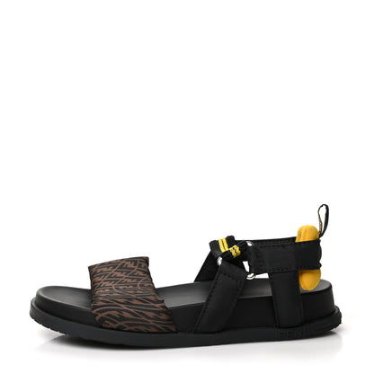 Fendi Satin FF Ruched Sandals 35 Tobacco Black 1 of 8