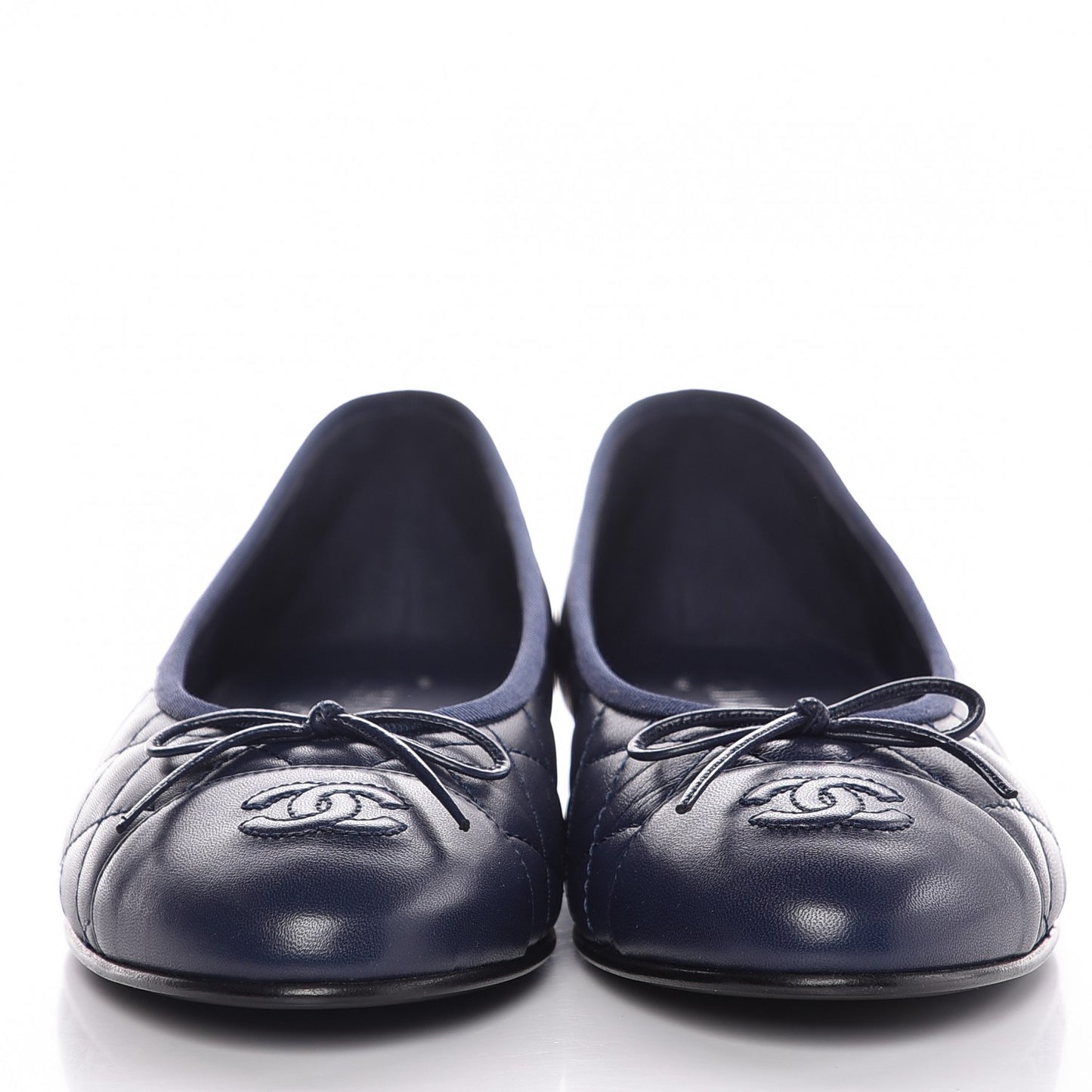 Lambskin Quilted CC Cap Toe Ballerina Flats 40.5 Navy