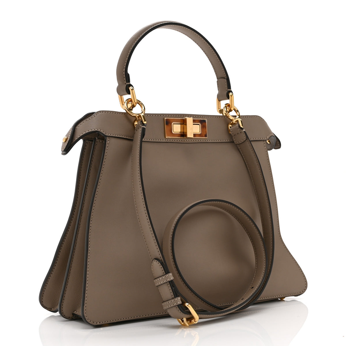 Fendi Vitello Seta Shiny Nappa Plexiglass Medium Peekaboo I SEE U Satchel Tortora 4 of 13