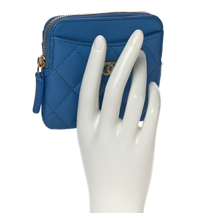 Chanel Caviar Quilted Zip Card Holder Wallet Blue 2 of 10
