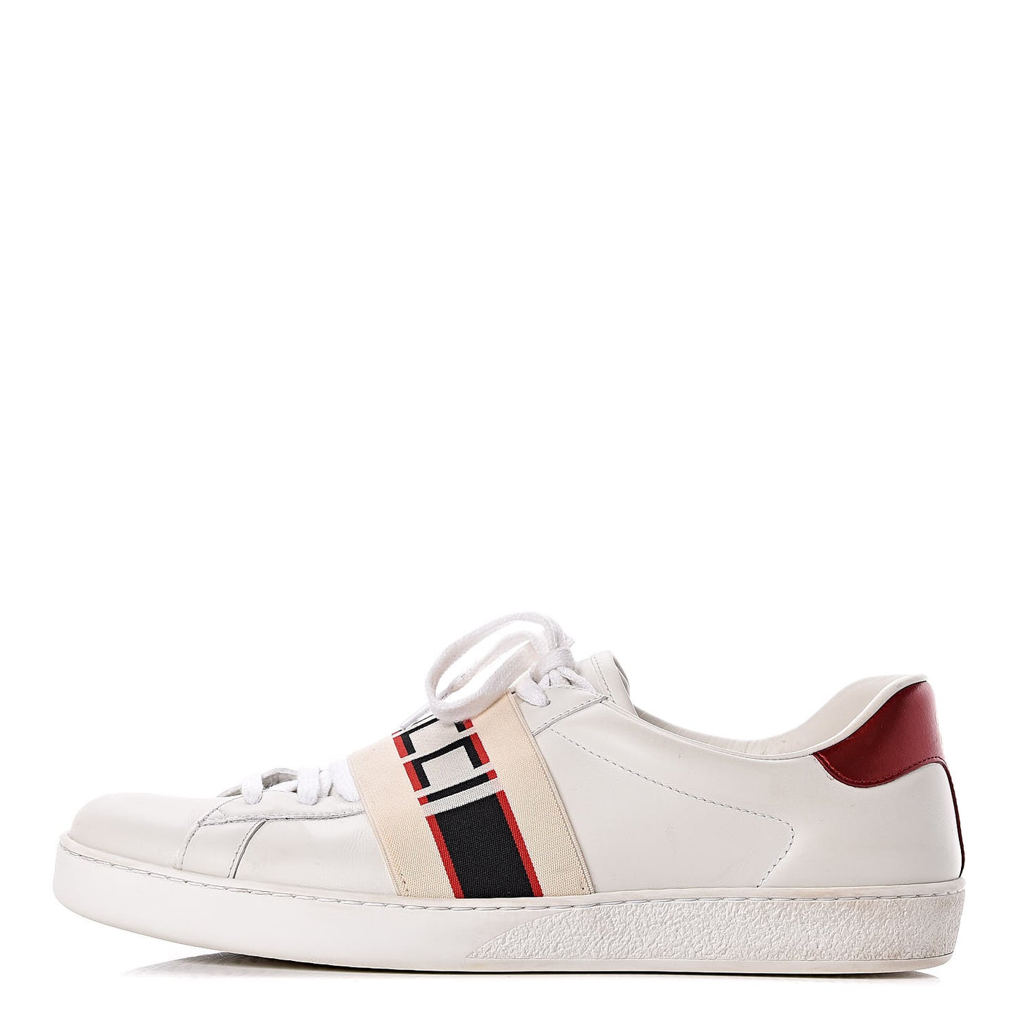 Calfskin Stripe Mens New Ace Sneakers 9.5 White Ecru Red Flame