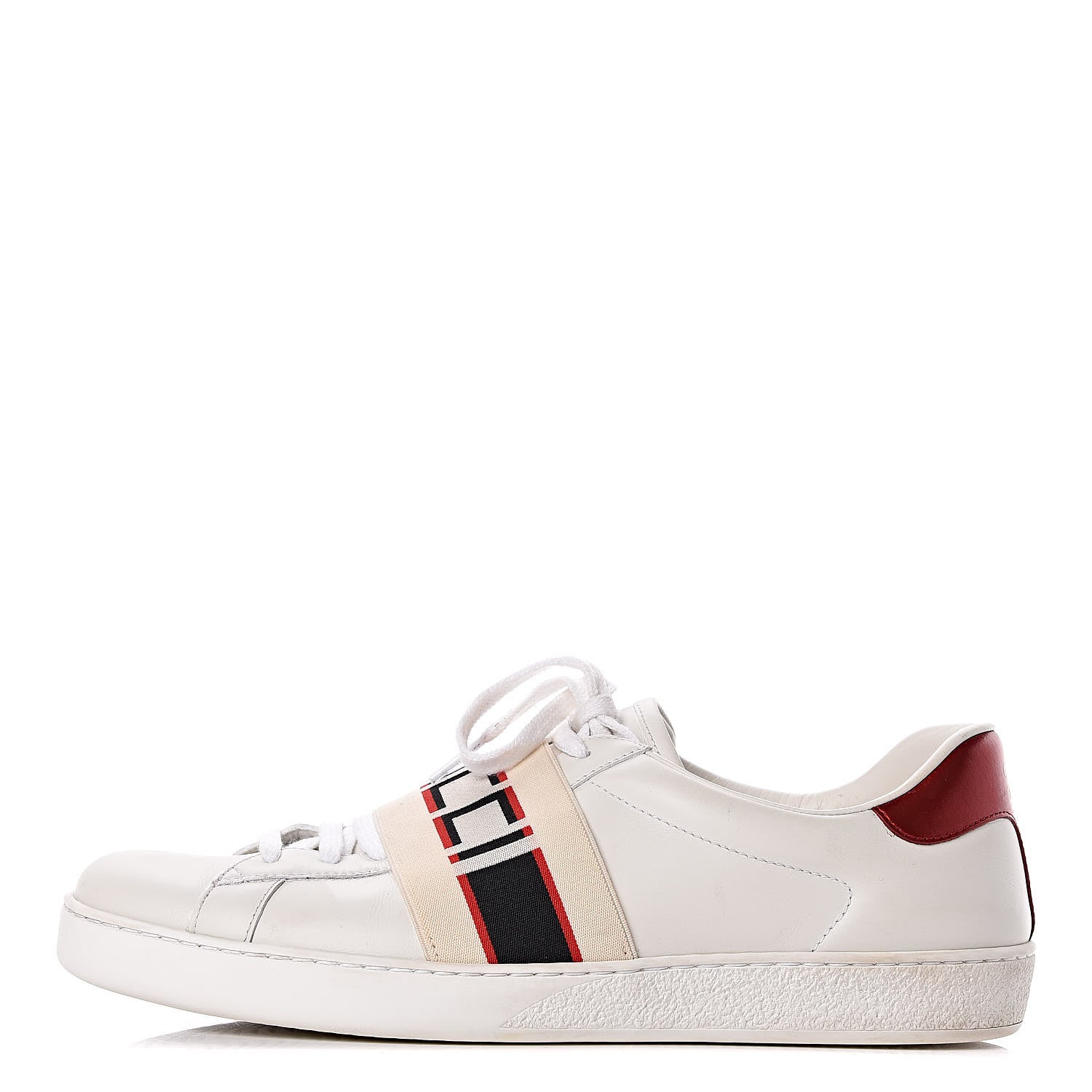 Gucci Calfskin Stripe Mens New Ace Sneakers 9.5 White Ecru Red Flame 1 of 15