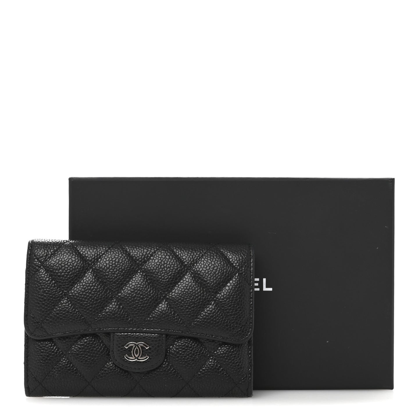 Caviar Quilted Small Flap Wallet Black