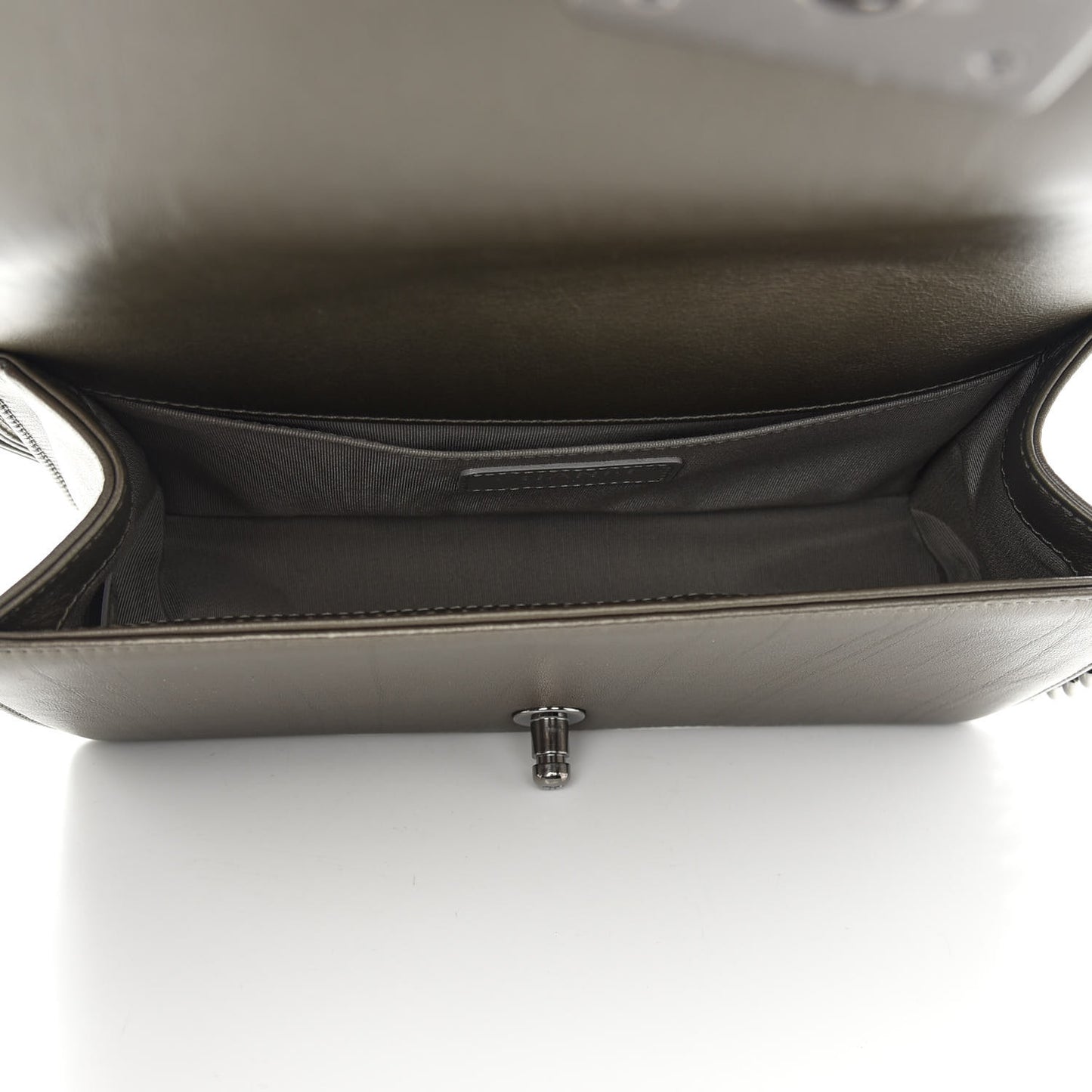 Metallic Crumpled Calfskin Chevron Chain Medium Boy Flap Grey