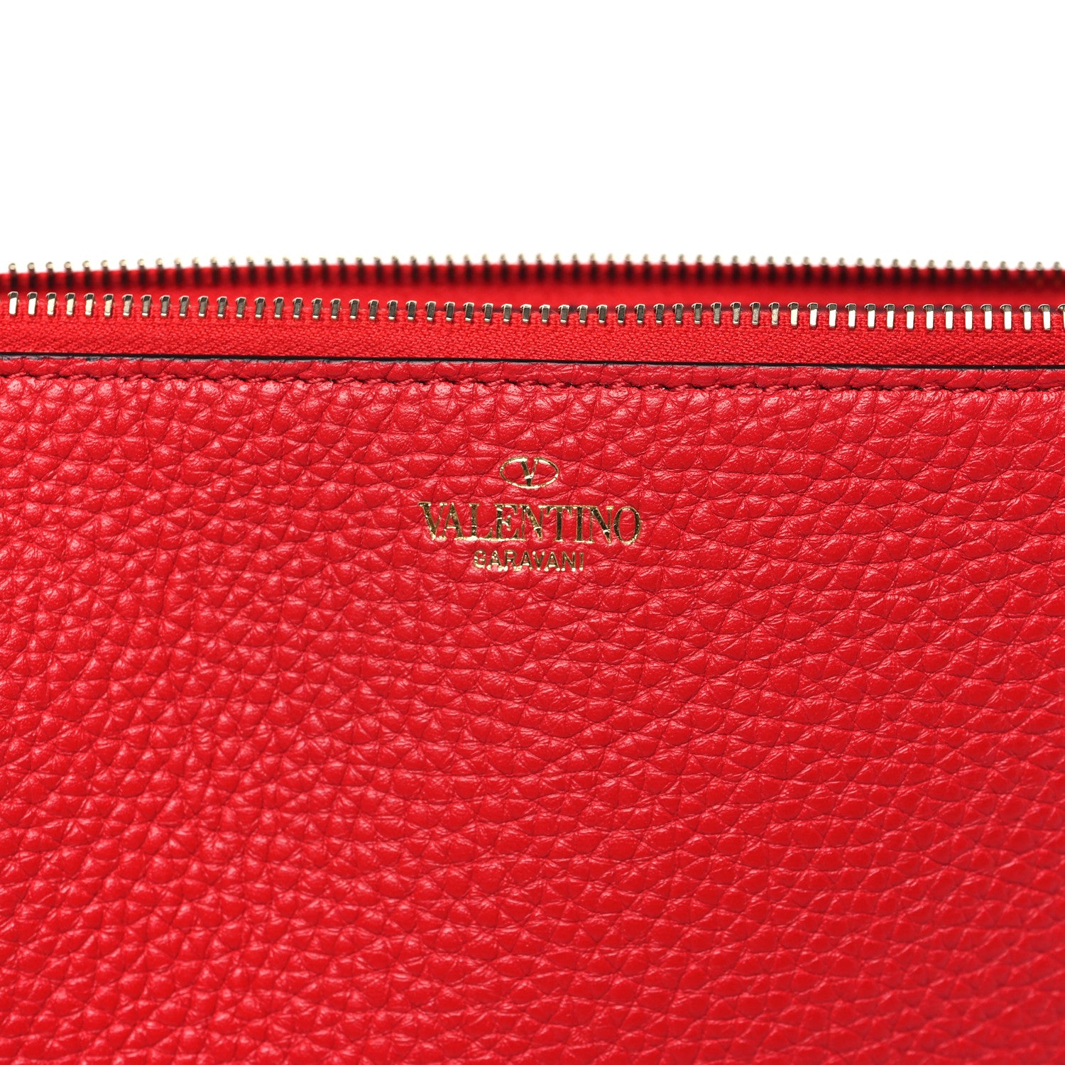 Valentino Garavani Pebbled Calfskin Large Rockstud Flat Zip Pouch Rouge Pur 5 of 8