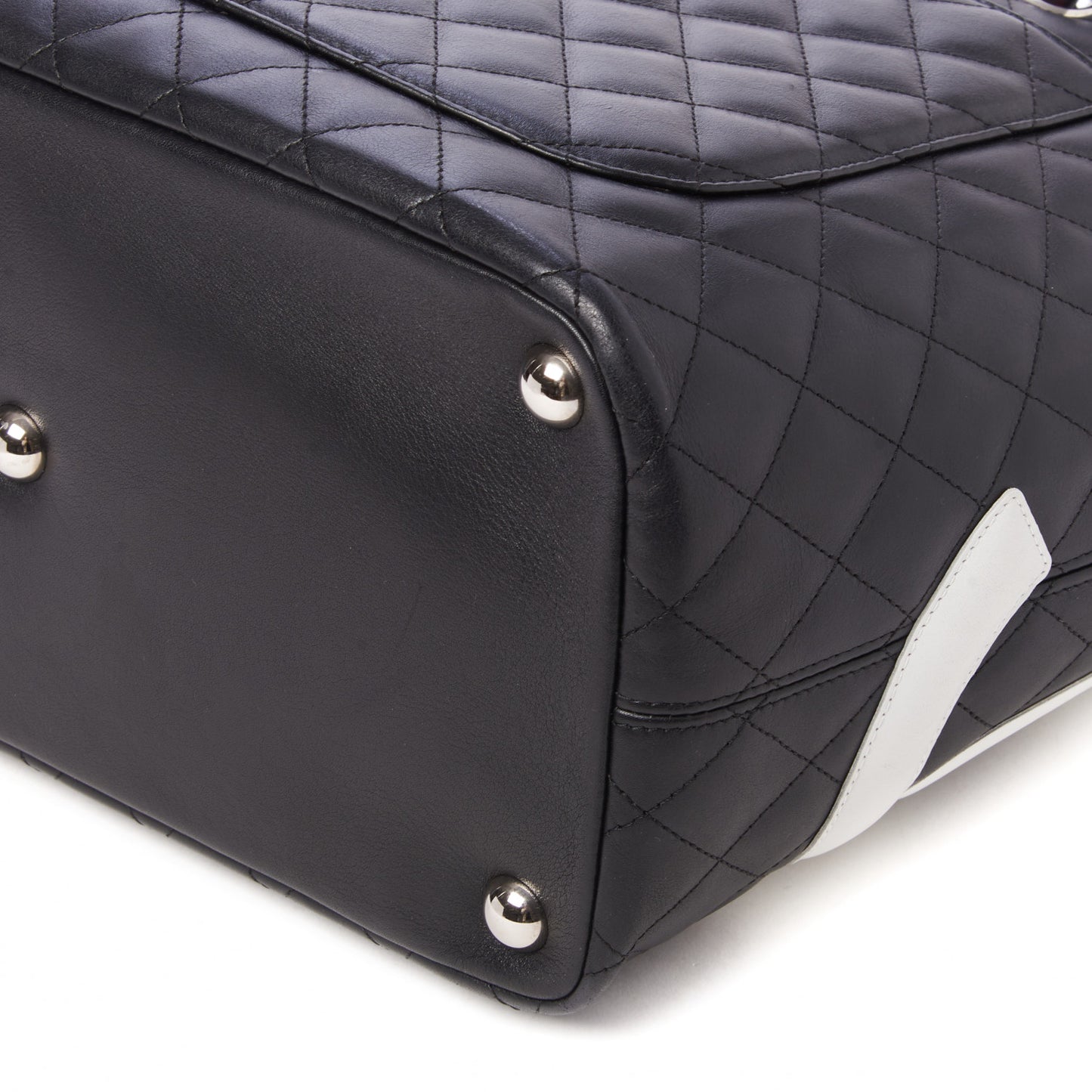 Calfskin Quilted Large Cambon Tote Black White
