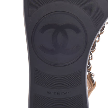 Chanel Suede Calfskin Quilted Chain Thong Sandals 36.5 Black 9 of 9