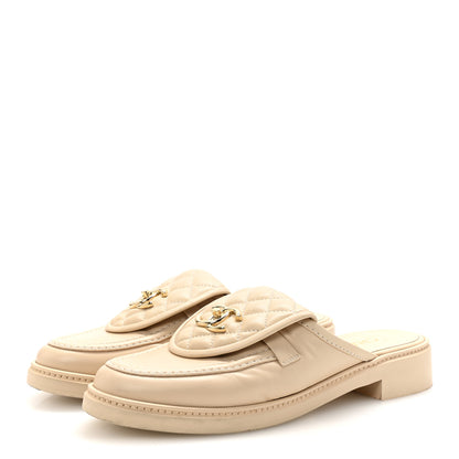 Chanel Lambskin Quilted CC Turnlock Mules 40 Light Beige 4 of 10