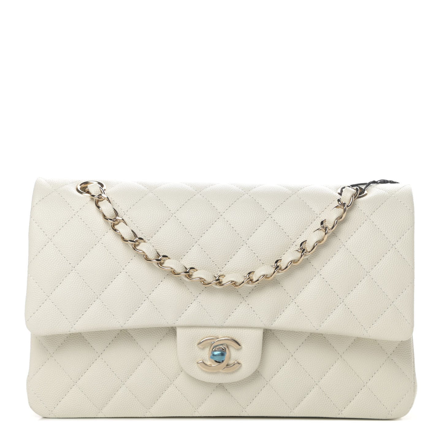 Caviar Quilted Medium Double Flap White