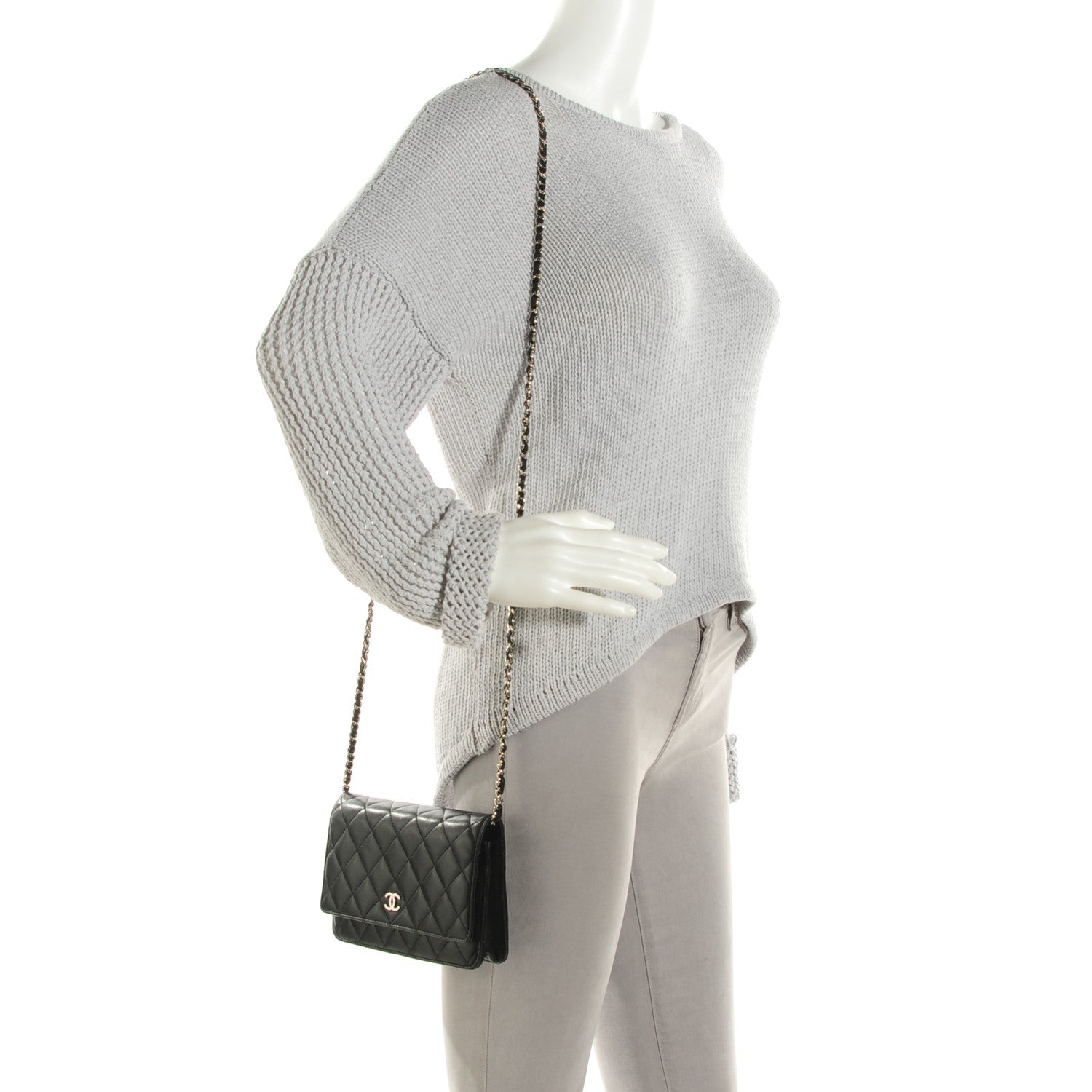 Chanel Lambskin Quilted Wallet On Chain WOC Black 2 of 14