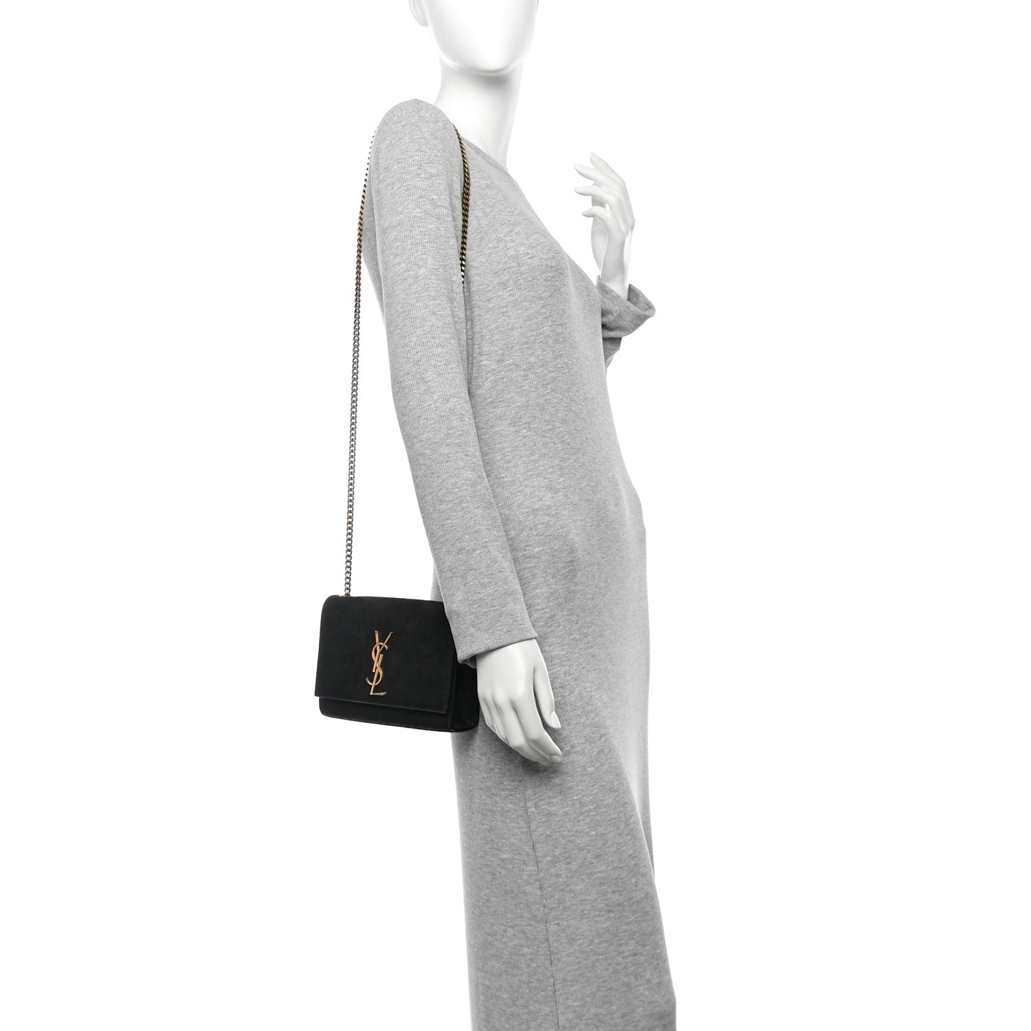 Saint Laurent Crocodile Embossed Nubuck Small Monogram Kate Satchel Black 2 of 10