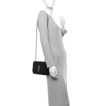 Saint Laurent Crocodile Embossed Nubuck Small Monogram Kate Satchel Black 2 of 10