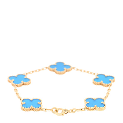 Van Cleef & Arpels 18K Yellow Gold Blue Agate 5 Motifs Vintage Alhambra Bracelet 2 of 4