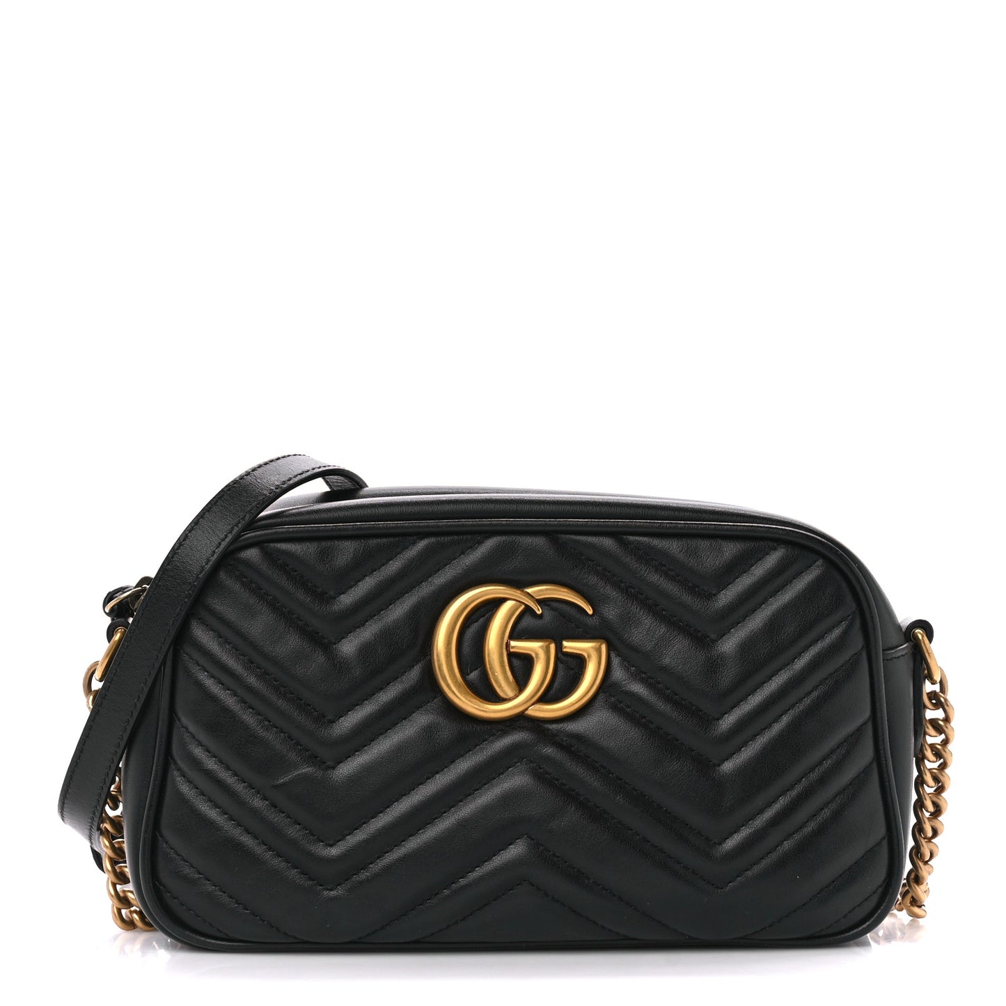 Calfskin Matelasse Small GG Marmont Chain Shoulder Bag Black