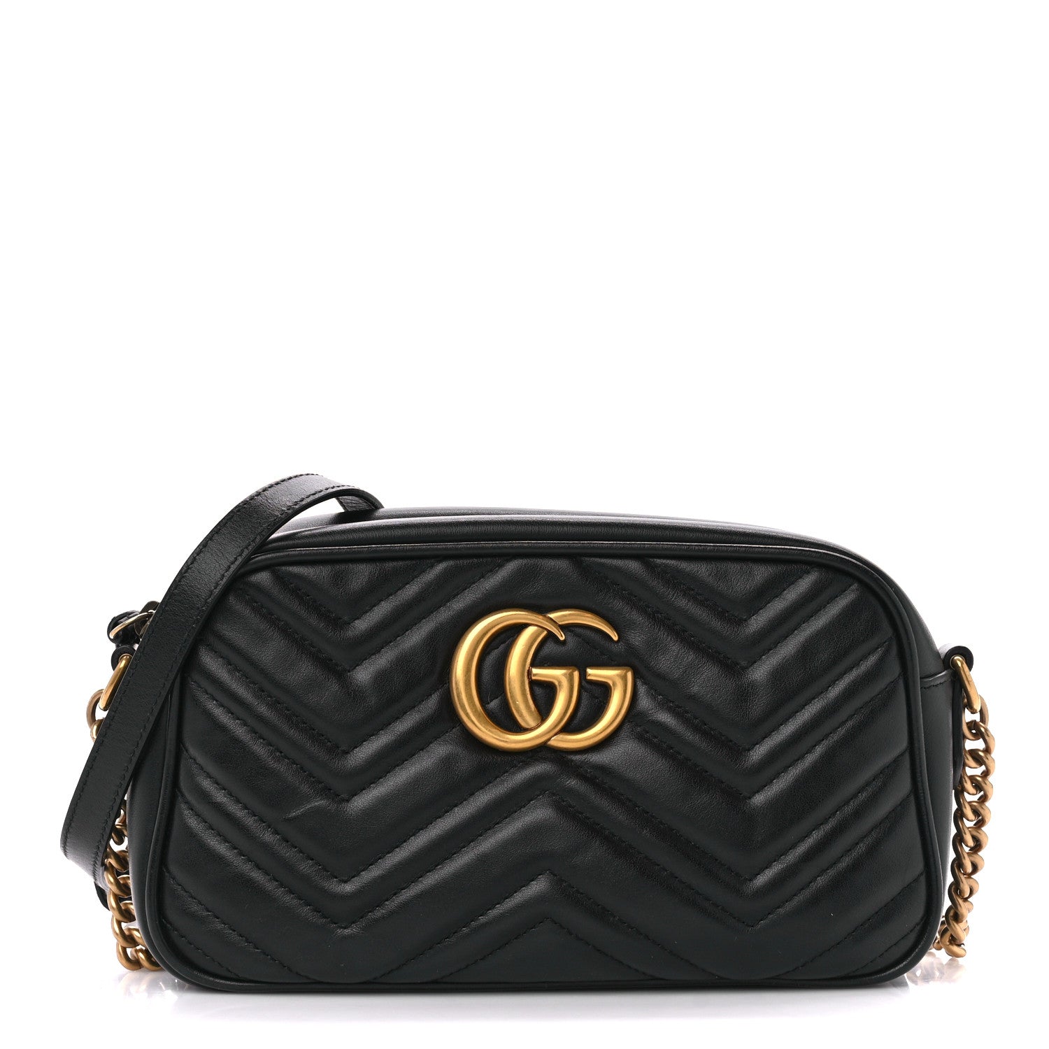Gucci Calfskin Matelasse Small GG Marmont Chain Shoulder Bag Black 1 of 10