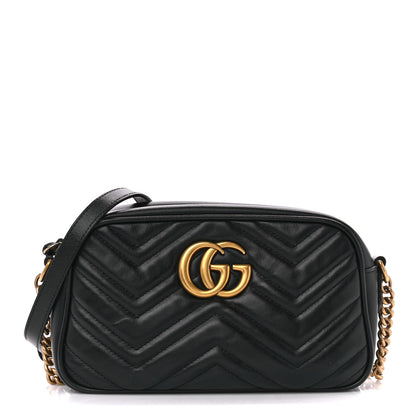 Gucci Calfskin Matelasse Small GG Marmont Chain Shoulder Bag Black 1 of 10