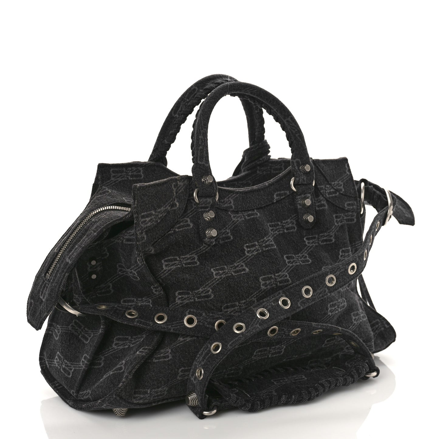 Washed Denim BB Monogram Neo Cagole City Handbag Black