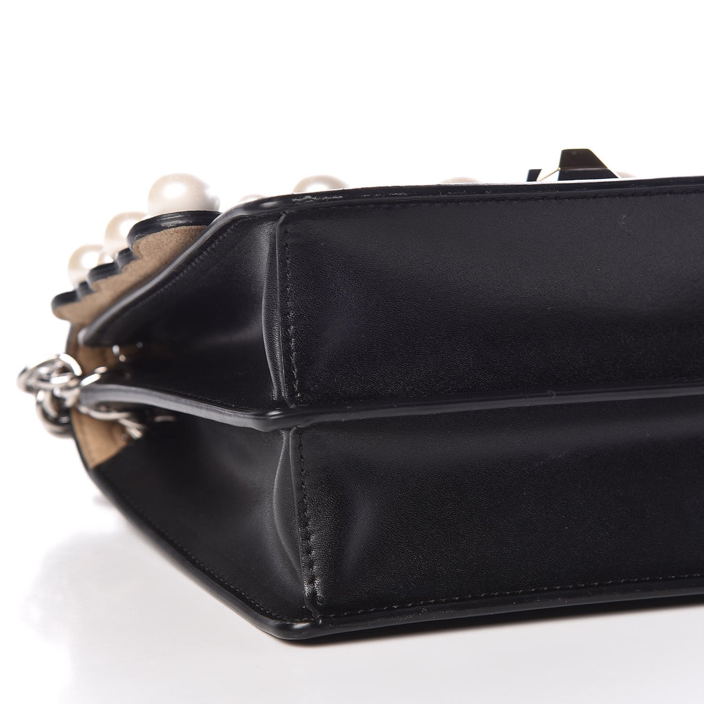 Vitello Liberty Pearl Scalloped Studded Small Kan I Shoulder Bag Black