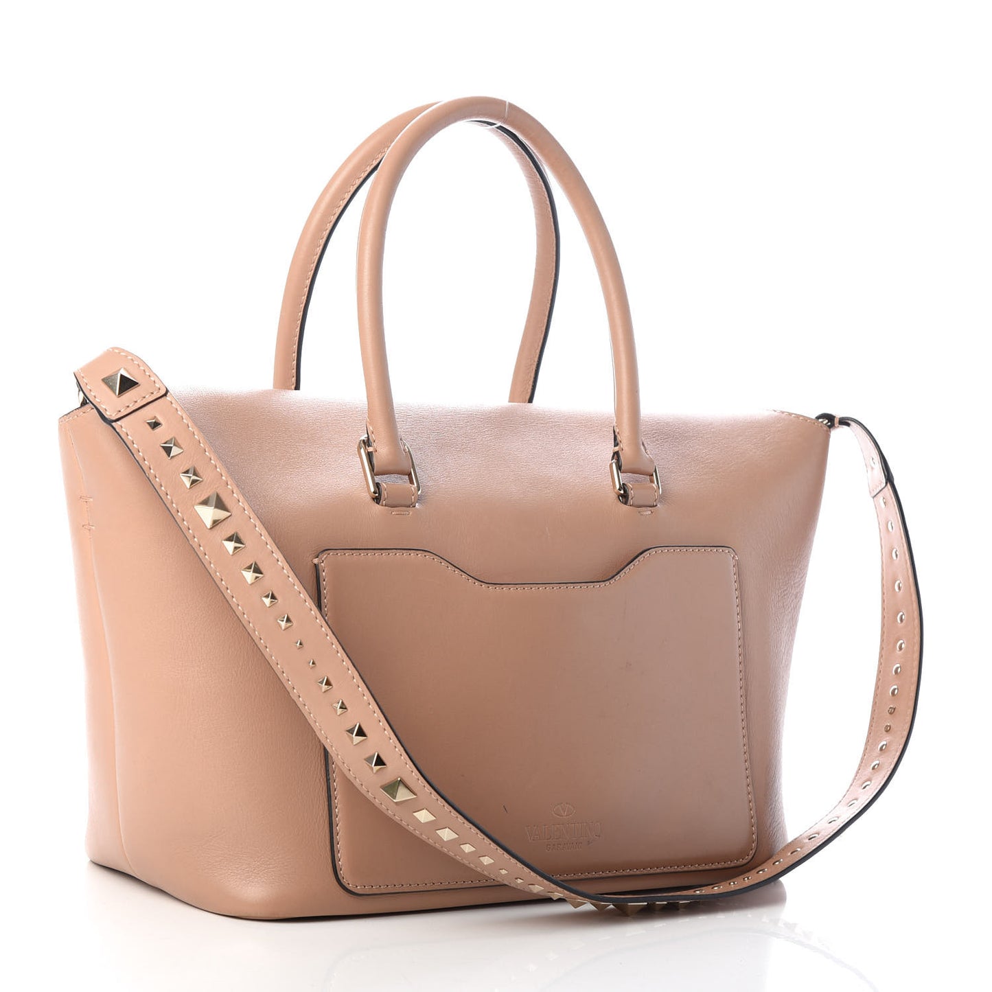Calfskin Rockstud Demilune Double Handle Satchel Skin Sorbet