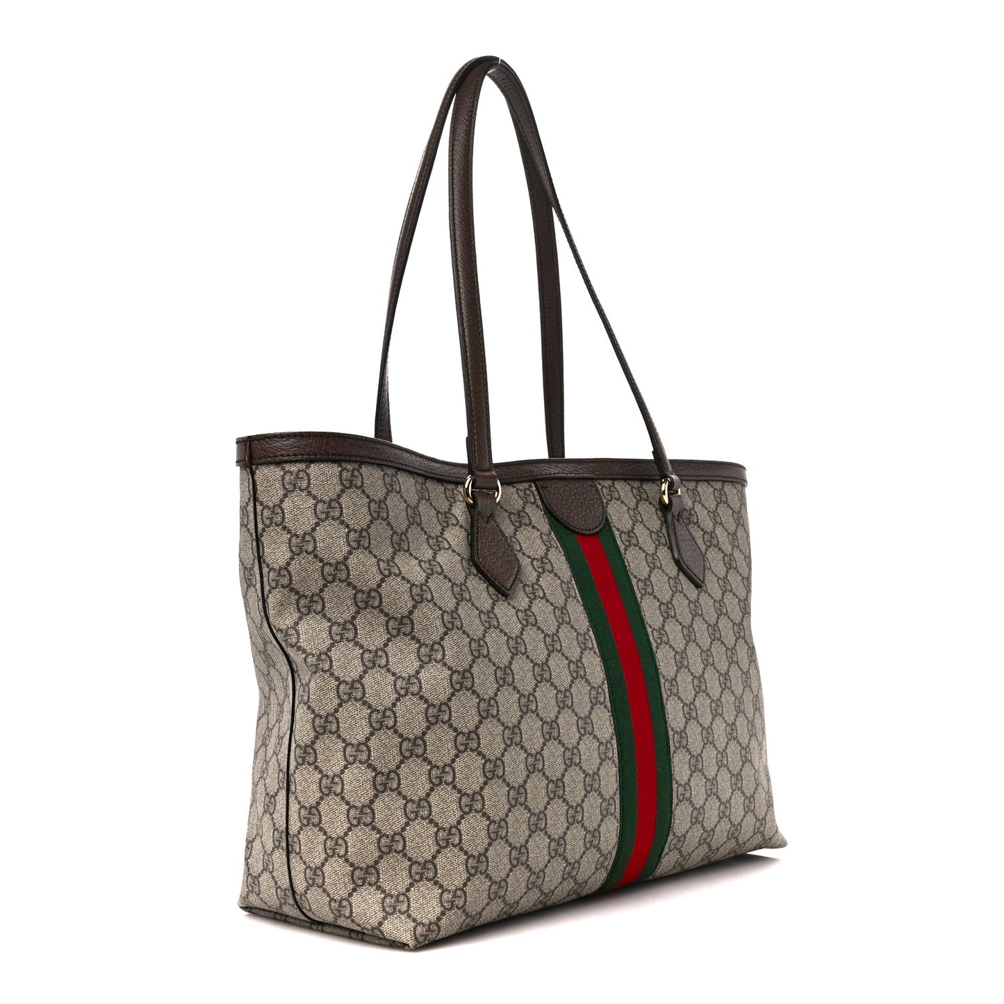GG Supreme Monogram Textured Calfskin Web Medium Ophidia Shopping Tote Beige Ebony New Acero