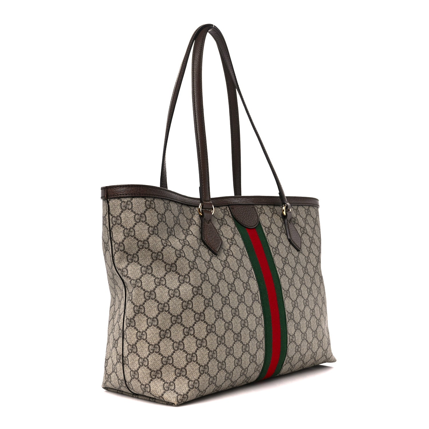 Gucci GG Supreme Monogram Textured Calfskin Web Medium Ophidia Shopping Tote Beige Ebony New Acero 4 of 13