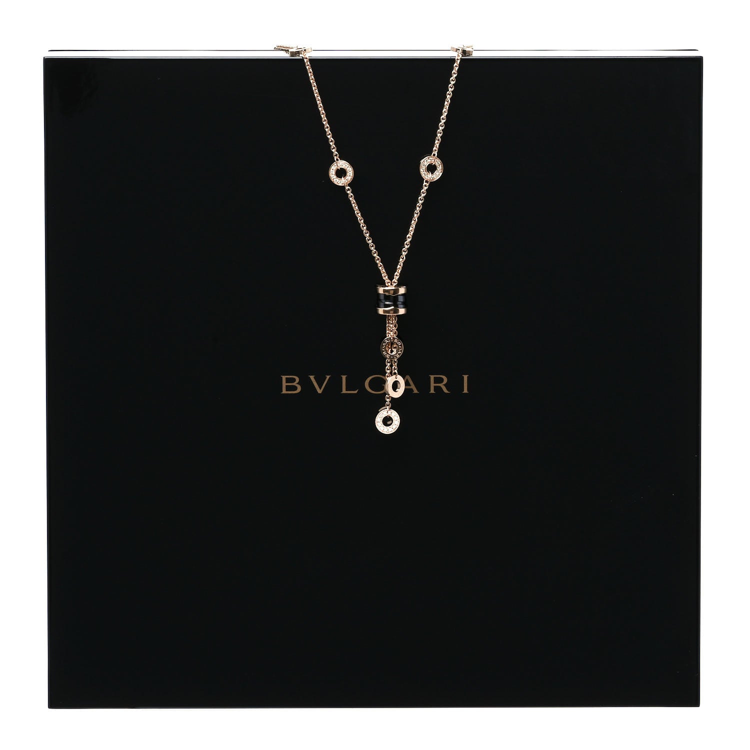 Bulgari 18K Rose Gold Diamond Black Ceramic B.Zero1 Necklace 5 of 5