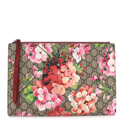 Gucci GG Supreme Monogram Blooms Suede Large Zip Pouch Beige Multicolor Dry Rose 1 of 13