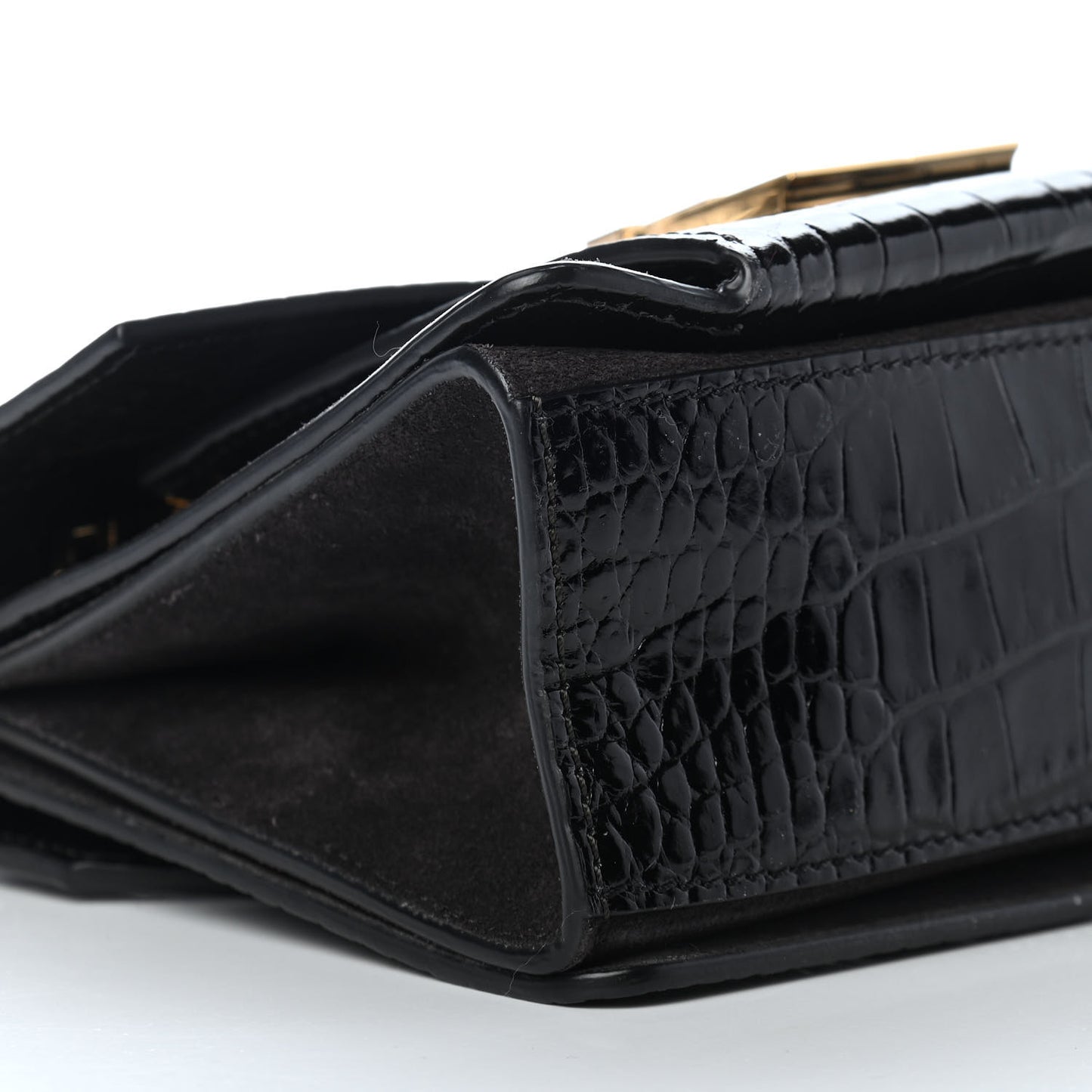Calfskin Crocodile Embossed Suede Small GV3 Shoulder Bag Black