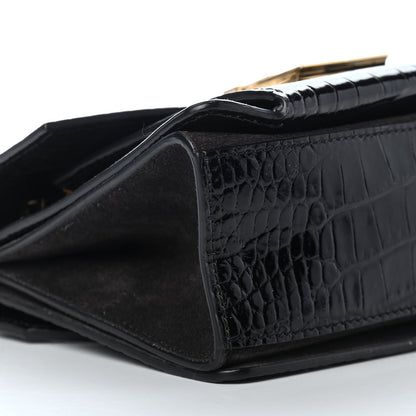 Givenchy Calfskin Crocodile Embossed Suede Small GV3 Shoulder Bag Black 7 of 8