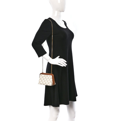 Celine Lambskin Triomphe Canvas Clutch With Chain White Tan 2 of 9