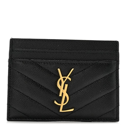 Saint Laurent Grain De Poudre Matelasse Chevron Monogram Credit Card Case Black 1 of 9