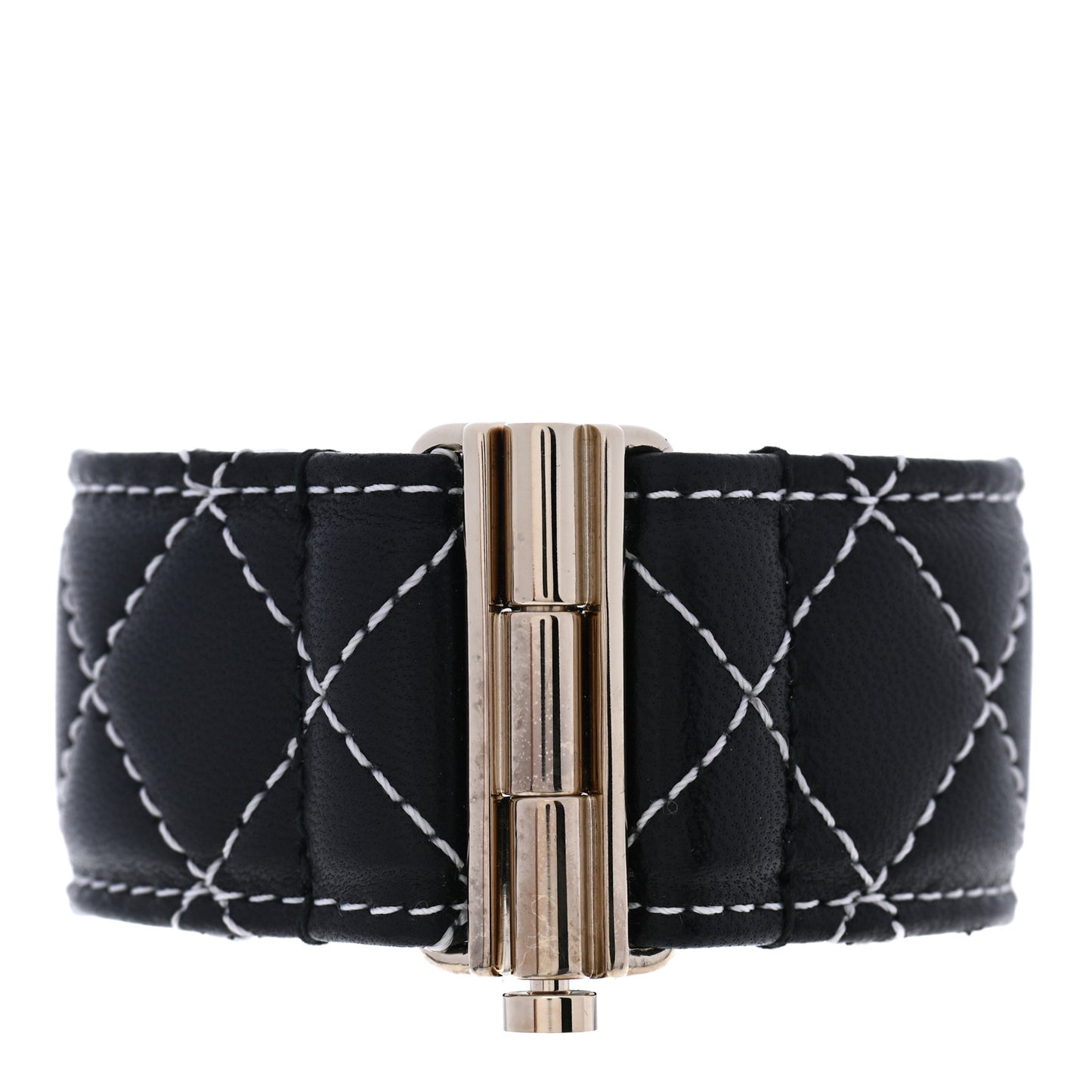 Lambskin Quilted Pearl CC Cuff Bracelet Black Gold
