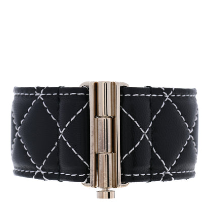Chanel Lambskin Quilted Pearl CC Cuff Bracelet Black Gold 3 of 5