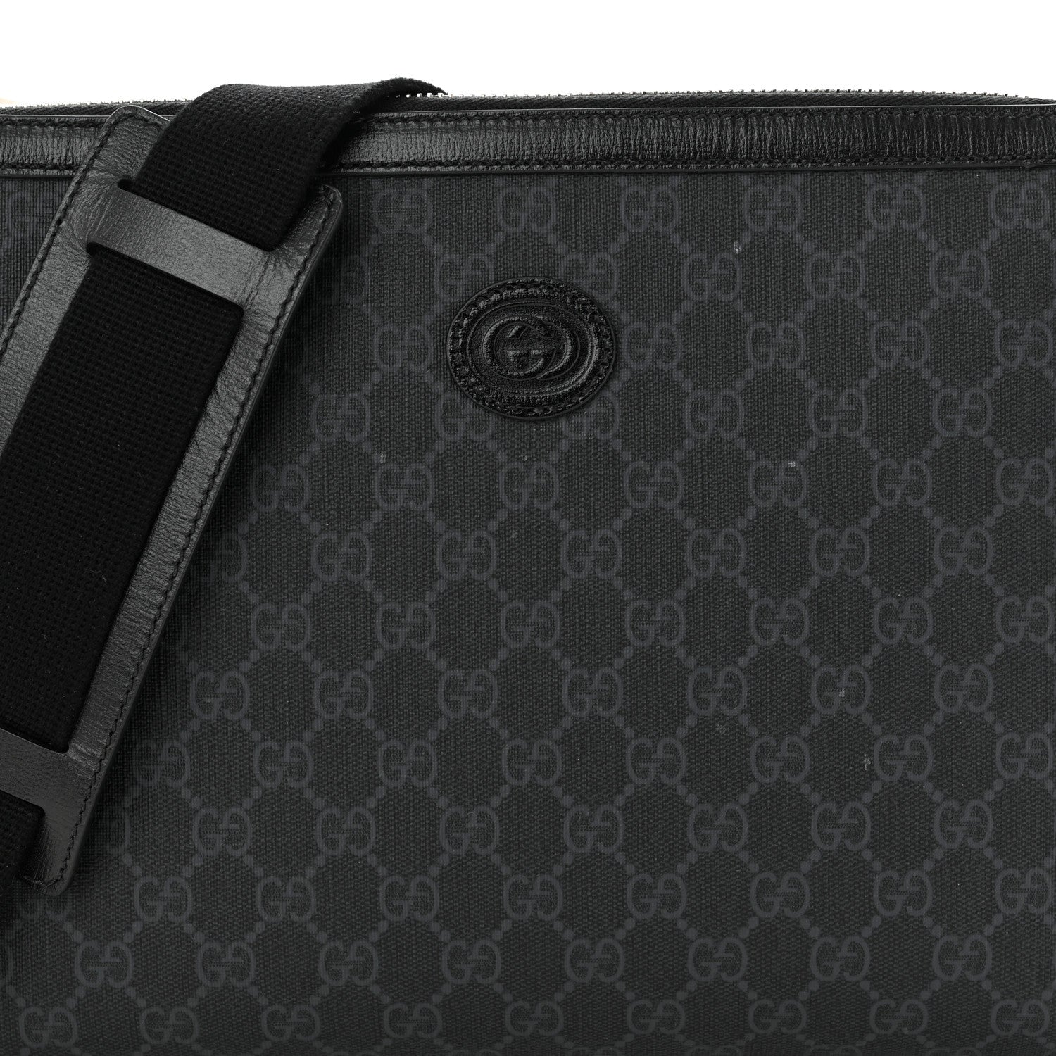 Gucci GG Supreme Monogram Azalea Calfskin Retro Interlocking G Wristlet Messenger Bag Black 7 of 13