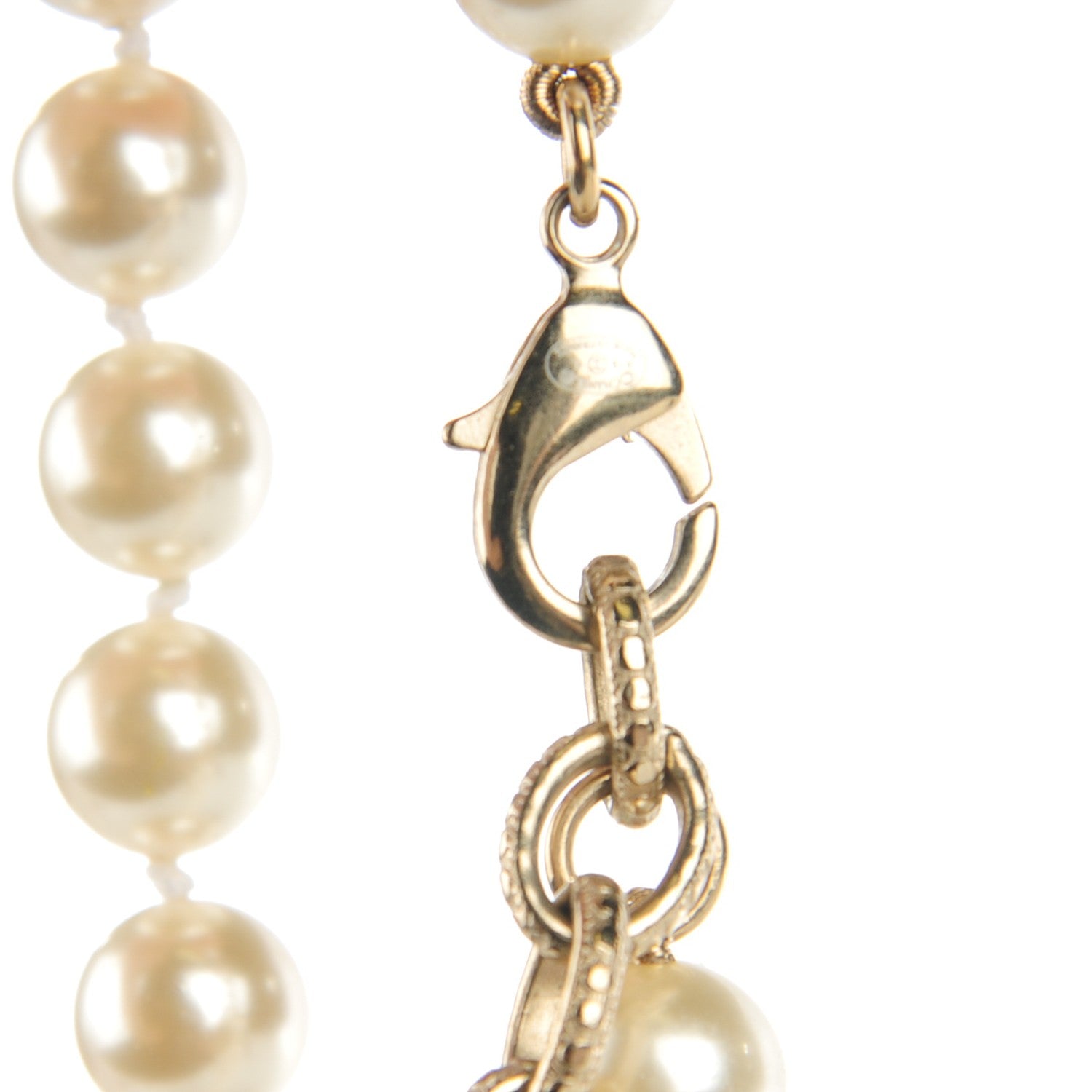 Chanel Pearl Gripoix Poured Glass Long Necklace Gold Green White 3 of 5