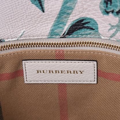 Burberry Soft Grain Calfskin Floral Print Medium Buckle Tote Natural Emerald Green 6 of 11