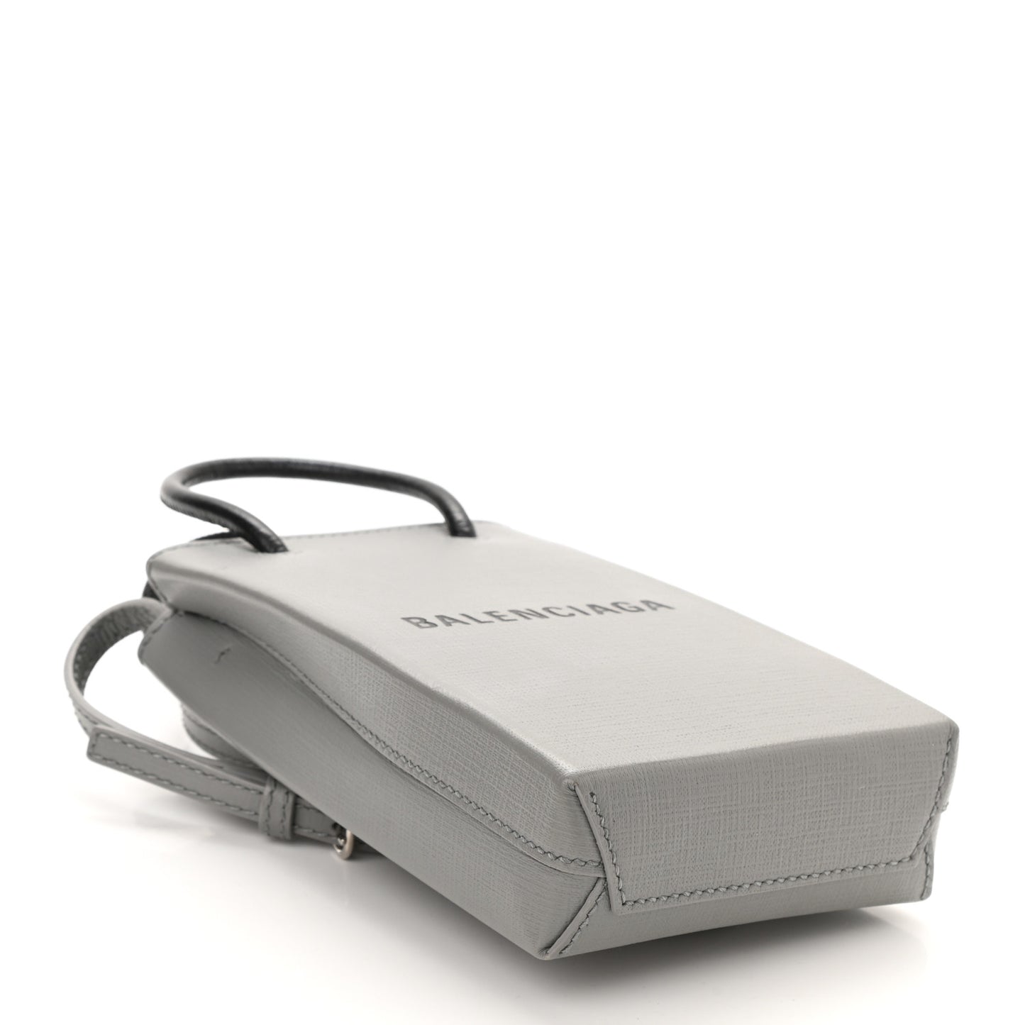 Squared Calfskin Logo Shopping Phone Holder Bag Balenciaga Grey