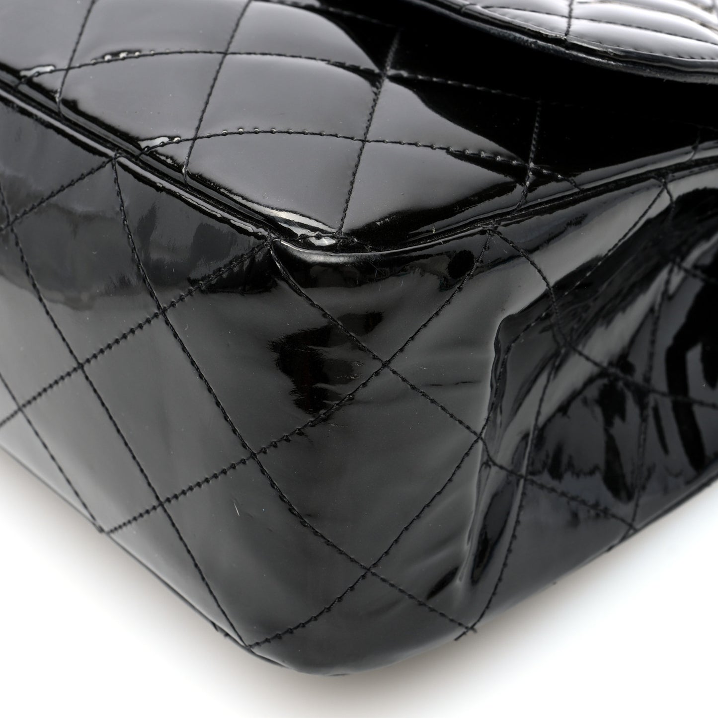 Patent Quilted Jumbo Double Flap Black